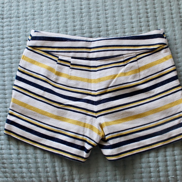 Cream, Yellow, & Navy Blue Striped Flat Front Riviera Shorts - Picture 4 of 6